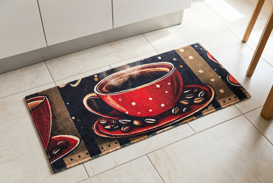Rutschfester Küchenläufer mit Kaffeemotiv ca. 147 x 57 cm